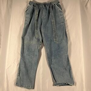 KIDORIMAN Mens 3XL Denim Cargo Pants Belted Elastic Waist Wide Leg Casual